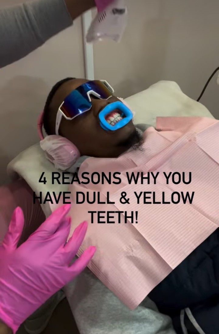Client mid-whitening session wearing protective eyewear
